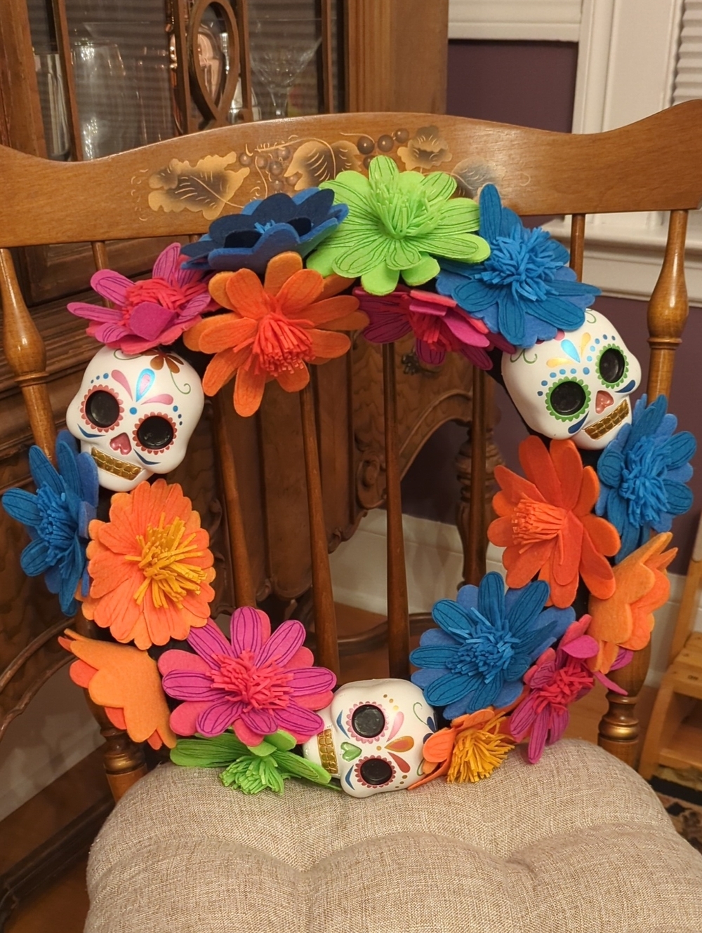 Festive Day of the Dead Floral Skull Wreath - Multicolor